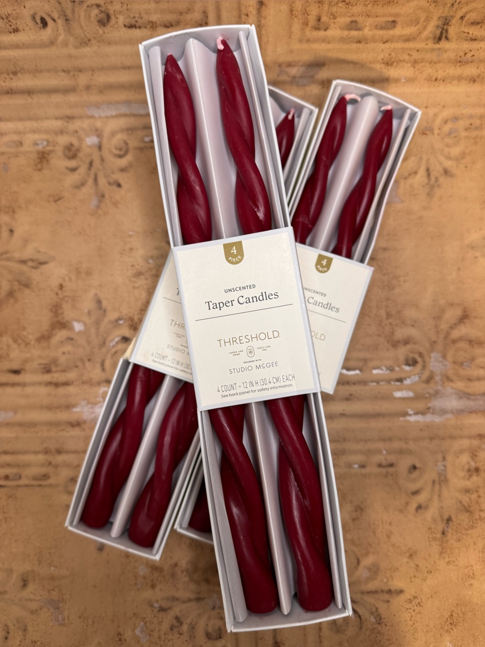 Set of 10 Threshold Studio McGee Twisted Taper Candles - Deep Wine Red